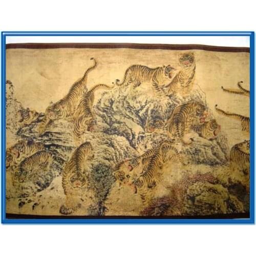 Chinese Qing Dyansty Scroll Painting one hundred Tigers, 400cm long