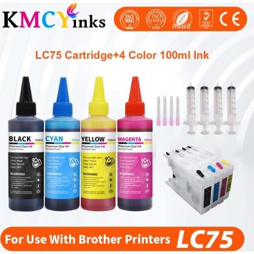 KMCYinks LC 75 XL Printer Ink Cartridge For Brother LC12 LC40 LC71 LC73 LC75 LC400 LC1220 LC1240 + 400ml Dye Ink for MFC-J6910