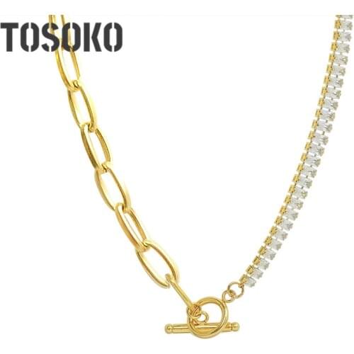 TOSOKO Stainless Steel Jewelry Exaggerated Chain OT Loose Buckle Zircon Chain Splicing Necklace Bracelet Set BSP151-BSE281