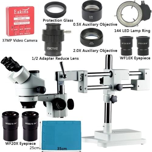 3.5X-90X Simul Focal Trinocular Stereo Microscope Double Boom Stand + 37MP 1080P HDMI USB Video Camera For Industrial PCB Repair