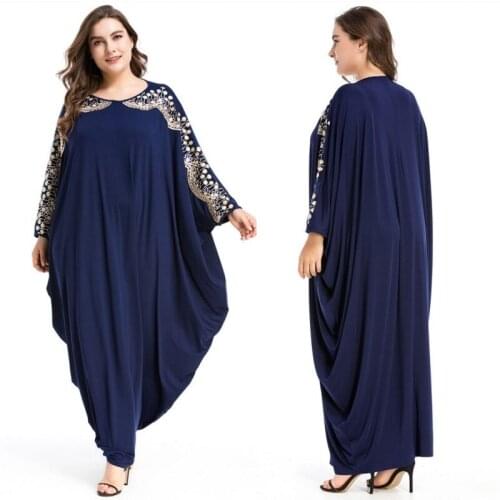 Muslim Ladies Loose Plus Size Dress Kaftan Islamic Robe Arab Embroidered Dress Dubai Casual Long Dress Abaya Holiday Style