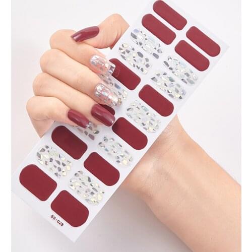 22 Tips/Sheet Solid And Patterned Nails Fashion Nail Stickers Minimalist Design Nails Sticker Designer Nail Decoration Shiny