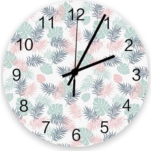 Nordic Palm Leaf Turtle Tropical Plant Wall Clock Wooden Modern Design Digital Clocks Home Living Room Wall Watch Decoration