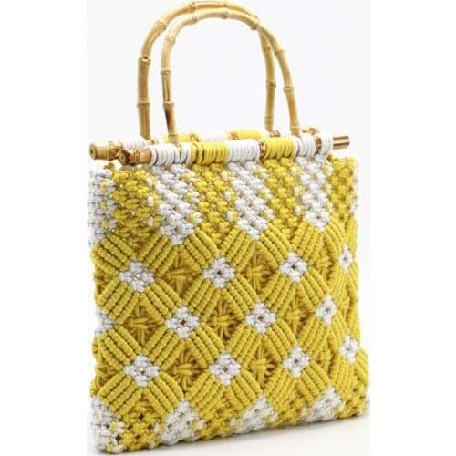 2021 NEW Female bag retro handmade cotton woven bag natural bamboo portable beach bag travel straw bag