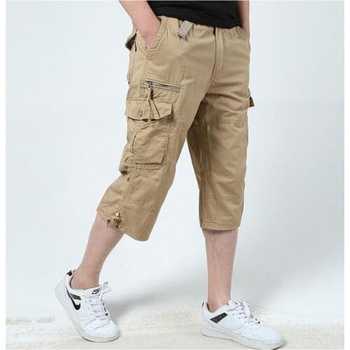 New Summer Short Men 3/4 Length Cargo overall casual Plus Size Man Sandbeach trousers
