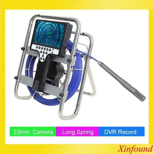 New Drain sewer pipeline inspection camera 7INCH monitor DVR record 23mm long spring camera head waterproof camera CCTV smart