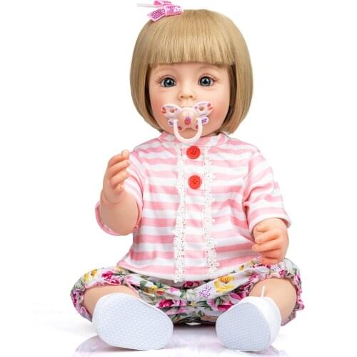 NPK 55CM Sue-Sue Hand-detailed Painting Full body Silicone Reborn Toddler Girl Princess with wig Hair waterproof Toy