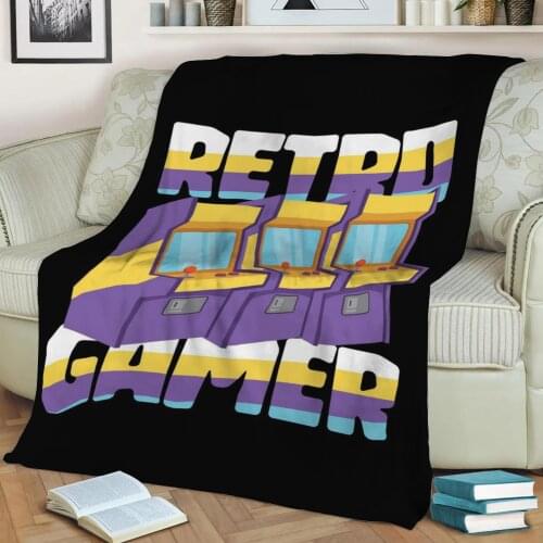 Retro Gamer Gaming Arcad Throw Blanket Print on Sherpa Blankets Soft for Sofa Customized DIY Plush Thin Quilt