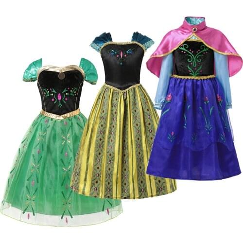 Girl Princess Costume Anna Dress up Kids Halloween Party Cosplay Fancy Dress Little Girl Floral Mesh Ball Gown Children Clothes