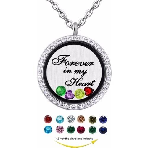 Forever in my heart memorial floating locket Necklace,Vintage Picture lockets pendant with birthstone charms pendant jewelry