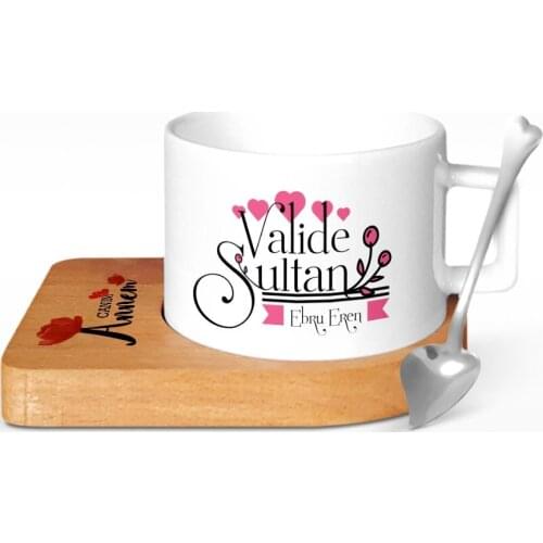 Personalized Valide Sultan Designed Wood Altlıklı Ceramic Cup-2