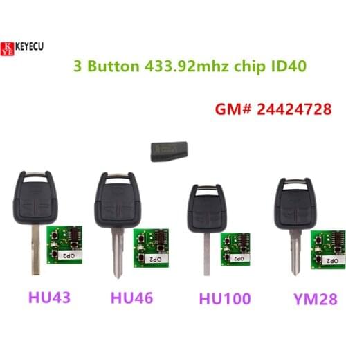 Keyecu Remote Key fob 3Button 433.92mhz ID40 chip For Vauxhall Opel Astra Zafira Vectra Omega HU46/YM28/HU100/HU43 24424728