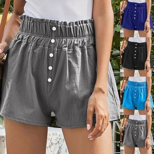 Women above knee fashion summer shorts lady home casual solid wide leg loose short pants high waist stretched шорты женский 2021