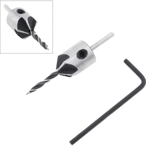 2pcs/set 3mm HSS Carpentry Countersink Drill High Speed Steel Drill Bit Five Blade with Wrench for Woodworking Wood Drilling