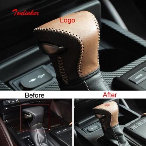 Tonlinker Interior Car Gear shift Collars Cover Sticker for Lexus RX NX UX200 260h 2019 Car Styling 1 PCS Leather Cover stickers