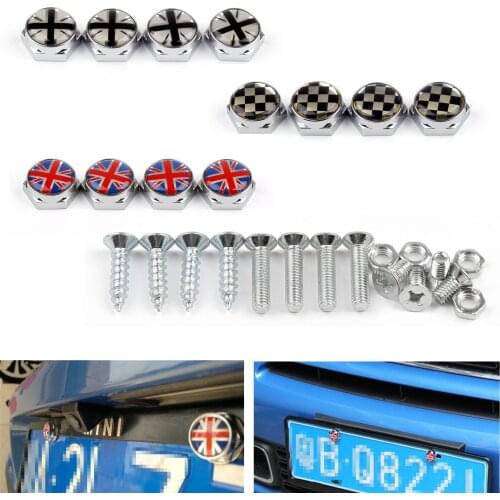 Topteng Car Union Jack Chrome Metal License Plate Frame Screw Bolt Cap for Mini Cooper 4PCS Car Styling Fashion Cover Screws