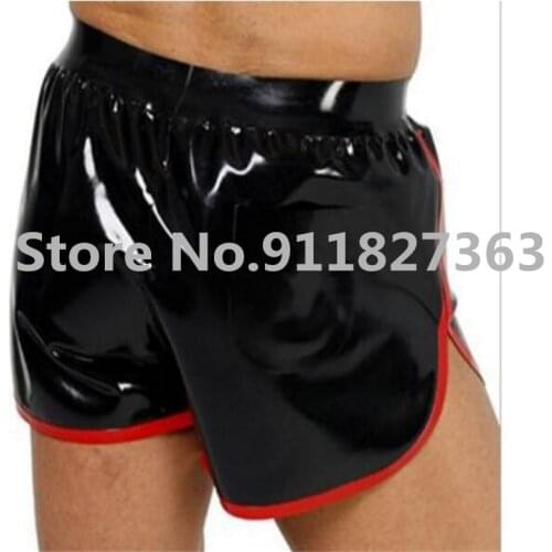 Handmade Mens Black with Red Latex Shorts Rubber Men Box Panties Unique Shorts Underwear Club Wear sex panties without Zipper