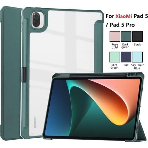 For Xiaomi MiPad Mi Pad 5 Pro Case with Pencil Holder Luxury Transparent Back PU Leather Smart Cover for Mi Pad 5 Pad5 Tablet
