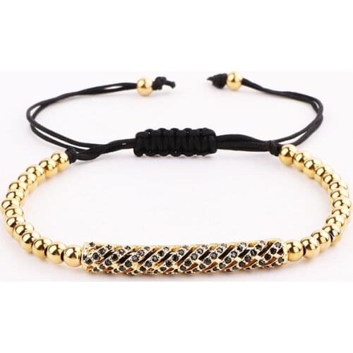 High Quality Men women Jewelry Bracelet CZ Pave Bar Charm Stainless Steel Beads Macrame Bracelet Gift