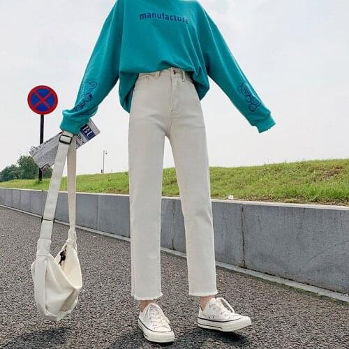 Women Beige Harem Pants Female Autumn Loose Fashion Jeans Girls Washed High Waist Jeans Ankle-Length Pants