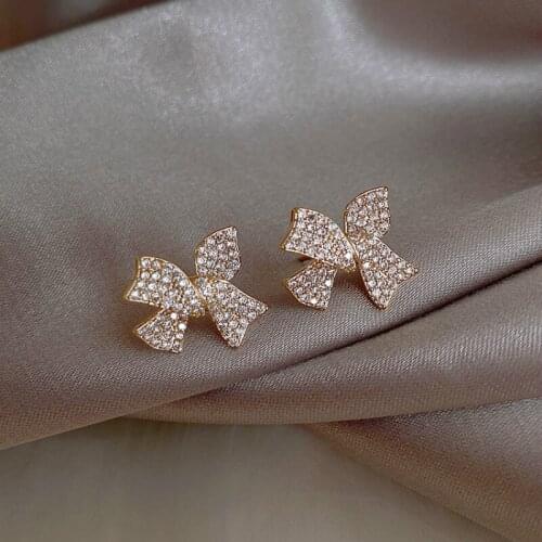 2020 Zeojrlly Bowknot Crystal Women Classic Stud Earrings Korean Bow Earrings New Fashion Earrings Simple Cute Jewelry