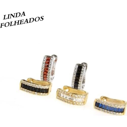 LINDA FOLHEADOS New Designed Irregular Circle 4 CZ Colors Huggie Simple Hoop Earrings Jewelry Brincos For Women Anniversary Gift