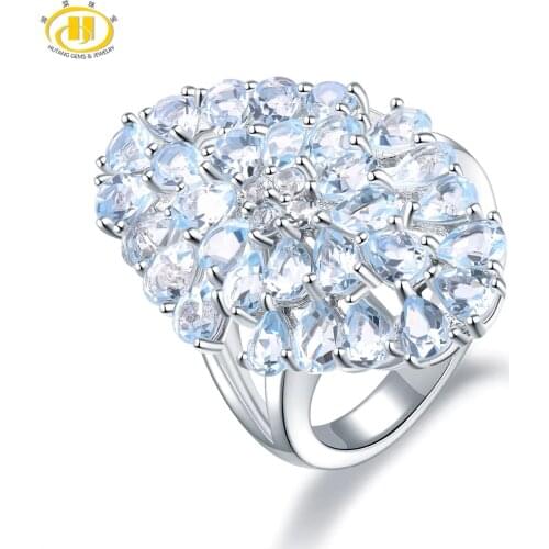 Hutang 5.97ct Blue Topaz Womens Ring Natural Cluster Gemstone 925 Sterling Silver Wedding Rings Fine Elegant Jewelry for Gift
