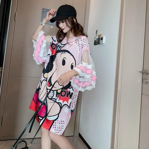 Summer Clothes 4xl Plus Size For Women Harajuku Cartoon Print Casual O-neck Short-sleeved Loose Dresses