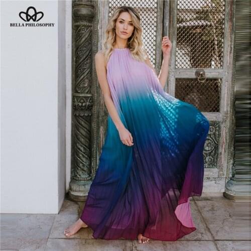 Bella Philosophy Summer Women Halter Beach Dress Chiffon Dress Holiday Print Loose Over Size Sun dress