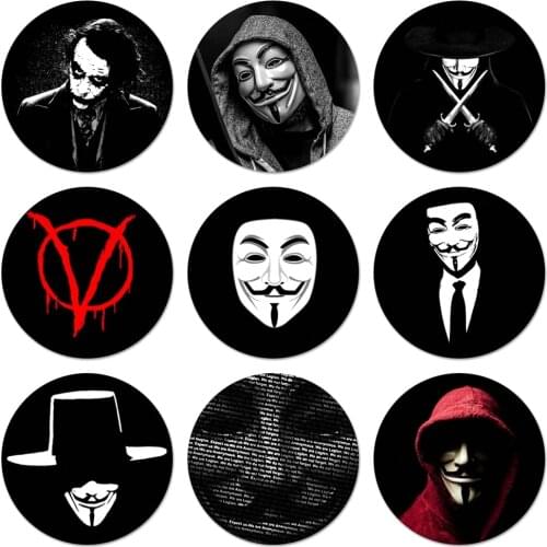Vendettaa mask Icons Pins Badge Decoration Brooches Metal Badges For Clothes Backpack Decoration 58mm