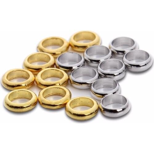 LOULRUR 100pcs/lot Gold/Rhodium Metal Spacer Beads Big Hole 5mm Round Loose Beads for Bracelets Jewelry Making Findings