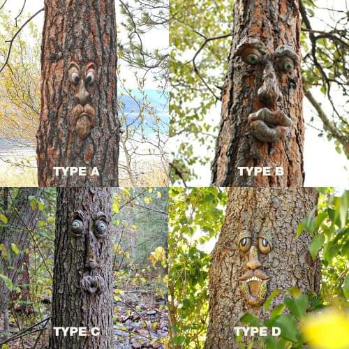1 Pcs Old Man Tree Face Tree Hugger Hanging Garden Sculpture Statue Funny Face Park Forest Decoration