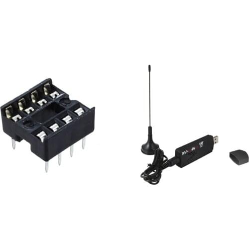 10 Pcs 8 Pin DIP IC Sockets Adaptor & 1 Set R820T+ RTL2832U USB 2.0 DVB-T SDR FM DAB TV Tuner Receiver Stick Retail