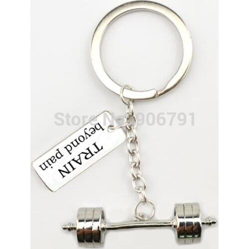 10pcs a lot TRAIN beyond pain charms and Dumbbell barbell weight charms key chains