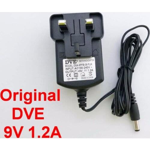 100PCS Original DVE DC 9V 1.2A AC 100V-240V Converter Switching power adapter 1200mA Supply UK Plug DC 5.5mm x 2.1mm-2.5mm