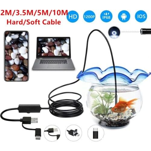 3 In 1 USB Endoscope Hard/Soft Cable 1200P Borescope Inspection Camera for Android Type-c PC Waterproof Snake Camera 2/3.5/5/10M