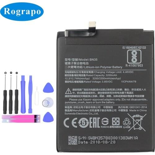 3300mAh Original Xiao Mi Hong Mi BN35 Replacement Battery For Xiaomi Redmi 5 5.7" Bateria Batterie Cell Mobile Phone Batteries