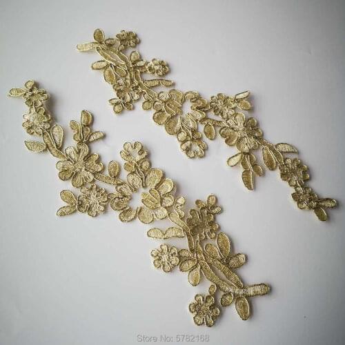 4Pcs/22X8cm Gold Pineapple Flower Venise Flower Lace Applique Trim Wedding Dress Sewing Lace Patch