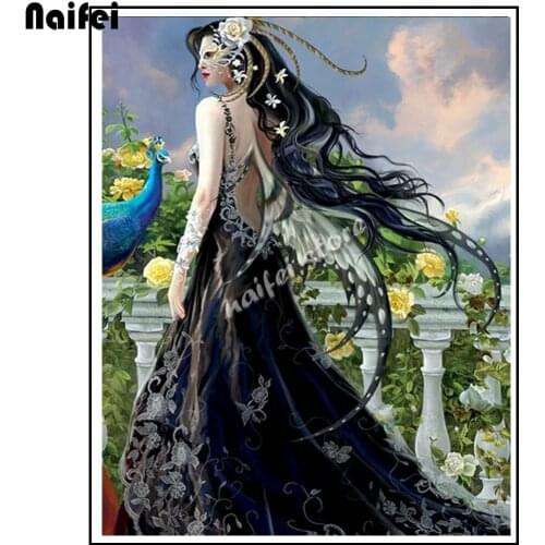 Diamond Embroidery 5D Diamond Painting Square Diamond Mosaic Mysterious Woman With Wings Rhinestones Pictures Full Display