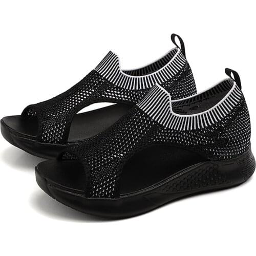 STS Womens Thick Bottom Shoes Sandal Peep Toe Breathable Mesh Soft Platform Walking Outdoor Casual Flats Plus Size Shoes Woman