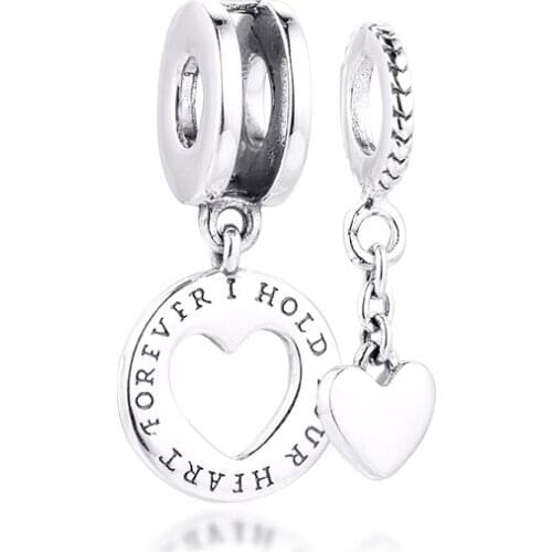 Fits for Pandora Beads Bracelets Hold Your Heart Split Dangle Charms 100% 925 Sterling Silver Jewelry Free Shipping