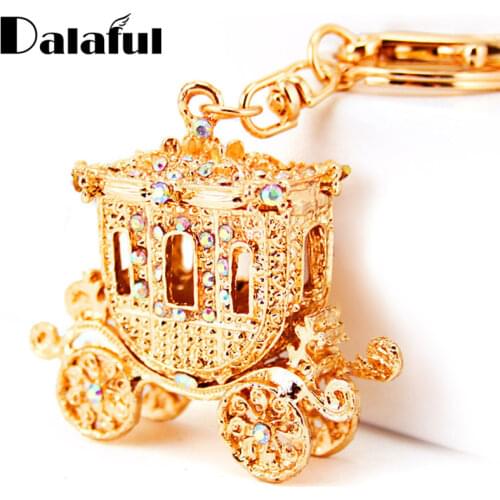 Fairy Tale Carriage Pumpkin Key Chains Rings AB Rhinestone Purse Bag Buckle Pendant For Car Keyrings KeyChains K297