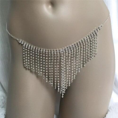 Bling Rhinestone Waist Chain Silver Metal Alloy Fringe Tassel Belly Chain Sexy Night Club Dance Crystal Waist Belt Body Chain