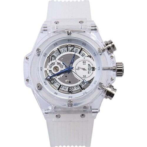 Fashion simple transparent tape calendar automatic mechanical watch personality couple watch men and women waterproof explosion