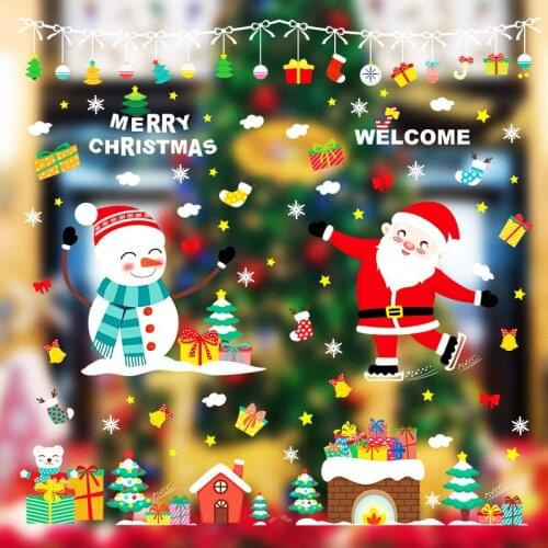 DIY Merry Christmas Wall Stickers Window Glass Festival Decals Santa Murals New Year Christmas Decorations for Home Decor