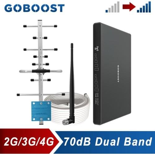 GOBOOST 70dB Dual Band Signal Repeater GSM 2G 900 3G 850 UMTS 2100 Mobile Phone Booster LTE 4G 1800 1900 MHz Cellular Amplifier