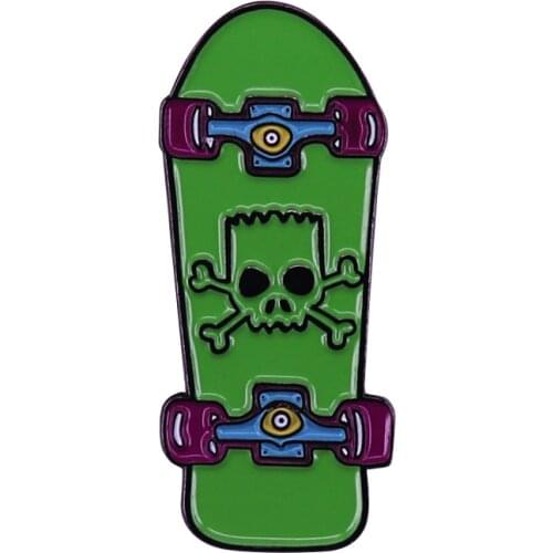 Bart Skull Skateboard Enamel Pin Badge having fun with the cute America cartoon figure