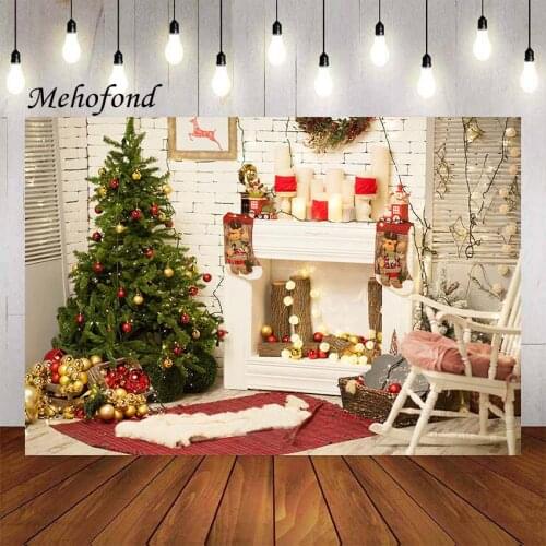 Mehofond Christmas Tree Fireplace Photography Background Glitter Child Kids Portrait Family Holiday Party Backdrop Photo Studio