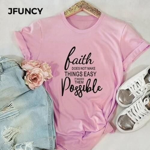 JFUNCY Women T-shirt Summer Plus Size Tshirt Faith Letter Printed Woman Tees Tops Short Sleeve Casual Female Cotton T Shirt