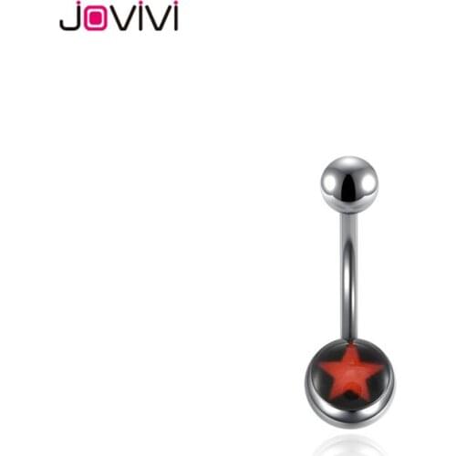 Jovivi Red Star Enamel Ball Dangle Piercing In The Navel Belly Ring Ombligo Nombril Stainless Steel Sexy Belly Button Rings